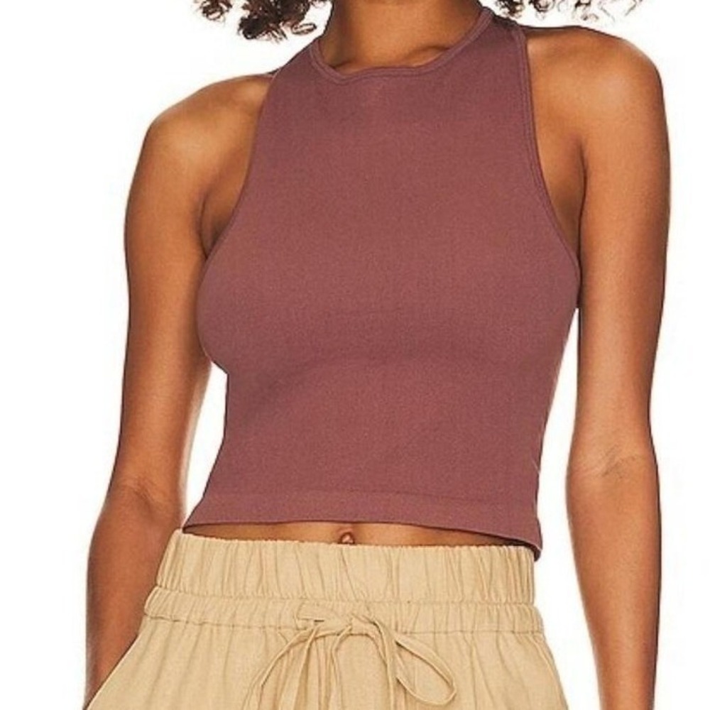 Free People Womens Small Ribbed Mock Neck Tank Top Fitted‎ Stretch Sleeveless